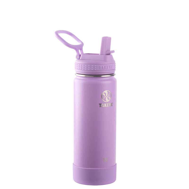 Takeya Actives 18 oz Water Bottle with Straw Lid - Double Wall Stainless Steel Insulation - Dishwasher Safe & BPA-Free - Removable Bumper - Lilac - Image 1